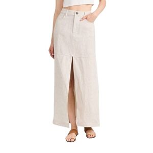 PRISTINE Reformation Tazz Long Linen Skirt Size 10 Tan Oatmeal Maxi Pockets